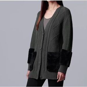 SIMPLY VERA WANG Gray Women’s Faux Fur Coatigan Cardigan Sweater Coat